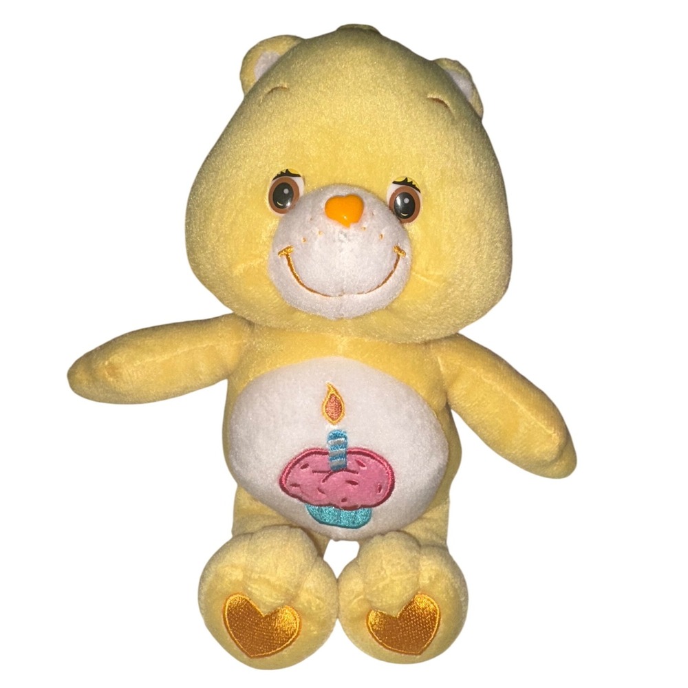 2003 Care Bears Birthday Bear Plush 10" Yellow Jakks Play Along Vintage Toy‎